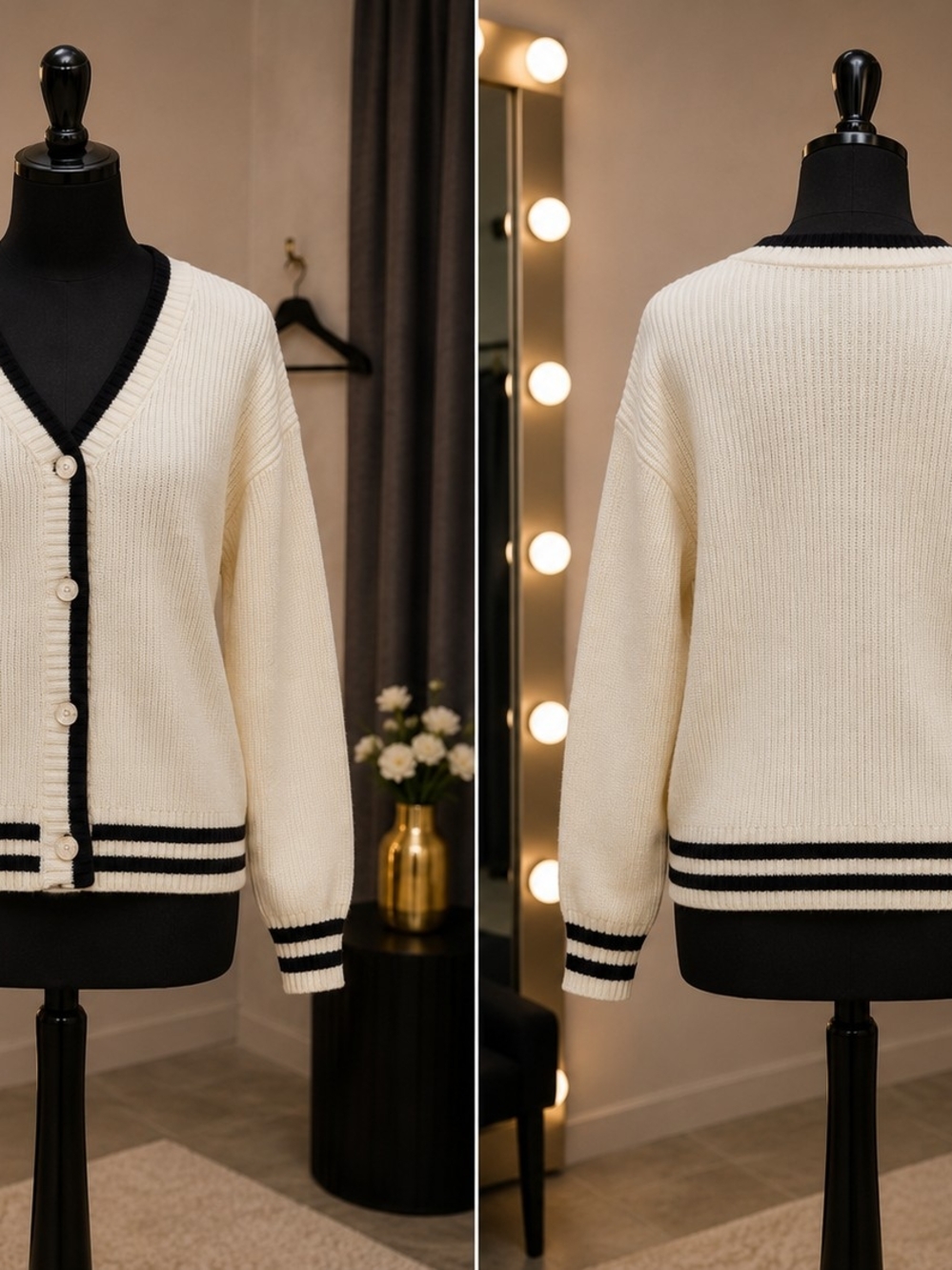 Forever 21 Cream Cardigan with Black Trim